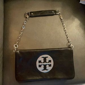 Black Leather Tory Burch Handbag